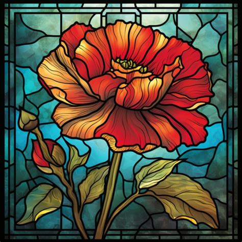 August Poppy Birthflower Gift-for Her Birth Flower Stained Glass Window Cling for Mom Wife ...