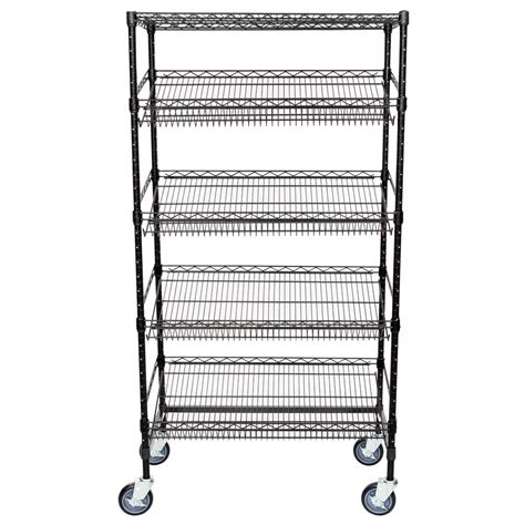 Supermarket 5 Tier Slanted Wire Shelving / Black Wire Shelf Unit 18" D ...