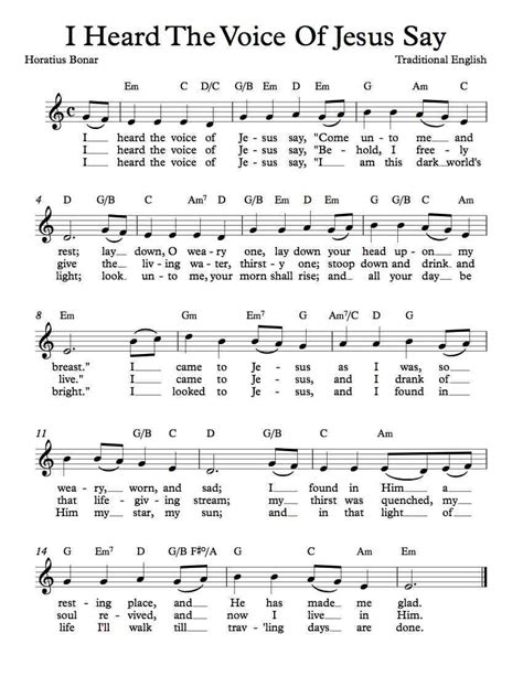 Free Lead Sheet – I Heard The Voice Of Jesus Say | Hymn sheet music ...