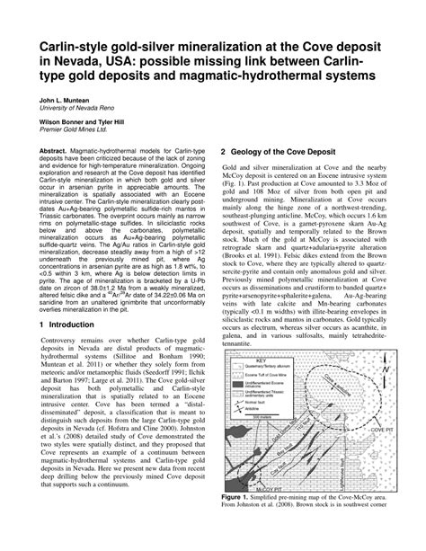 (PDF) Carlin-style gold-silver mineralization at the Cove deposit in ...