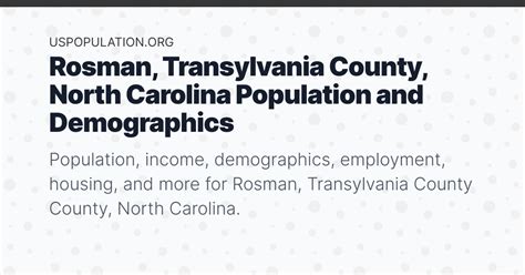 Rosman, Transylvania County, North Carolina Population | Income, Demographics, Employment, Housing