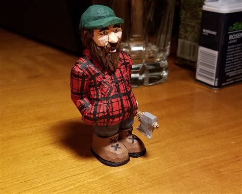 Turned out perfect. Basswood wooden figure carving mountain man lumberjack painted plaid | Wood ...