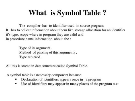 What is symbol table?