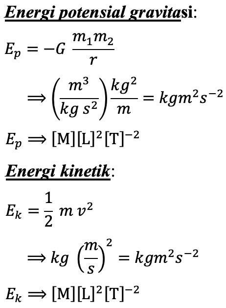 Carilah dimensi dari besaran energi potensial gravitasi dan bandingkan ...