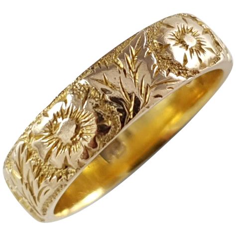 Victorian 18 Karat Yellow Gold Foliate Engraved Wedding Band Ring at ...