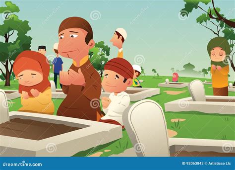 Muslims Visiting and Praying at Cemetery Stock Vector - Illustration of funeral, graveyard: 92063843