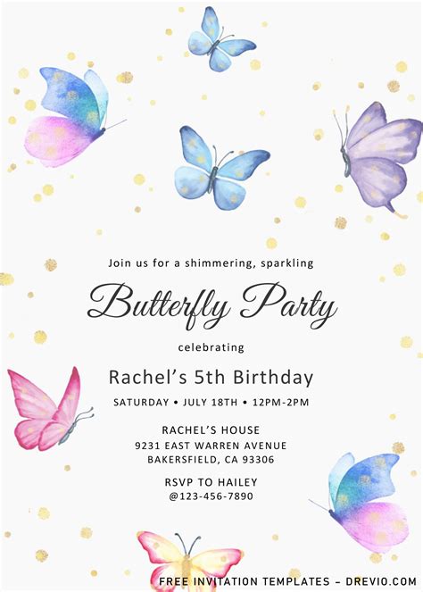 Magical Butterflies Invitation Templates – Editable .Docx | Butterfly invitations, Invitation ...