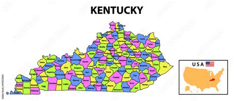 Kentucky Map. District map of Kentucky in 2020. District map of Kentucky in color with capital ...