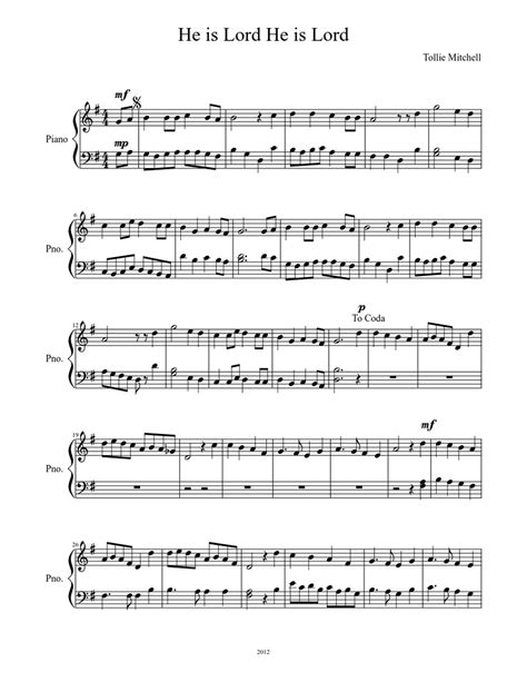 He is Lord, He is Lord (Simple Praise for Piano) Sheet music | Download free in PDF or MIDI ...