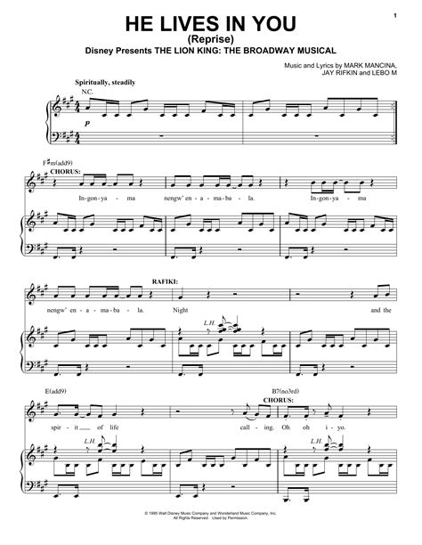 He Lives In You (Reprise) | Sheet Music Direct