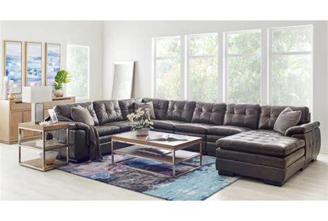 Trevor Dark Gray LEATHER Large Right Chaise Sectional, | City furniture ...