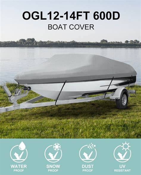 OGL 12-14 ft Trailerable Boat Cover Waterproof Marine Grade Fabric for V Hull Fishing Boats ...