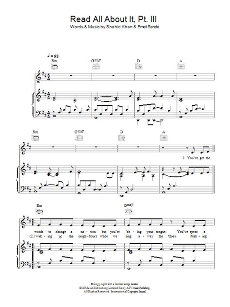 Read All About It, Part III by Emeli Sande Sheet Music for Piano, Vocal ...