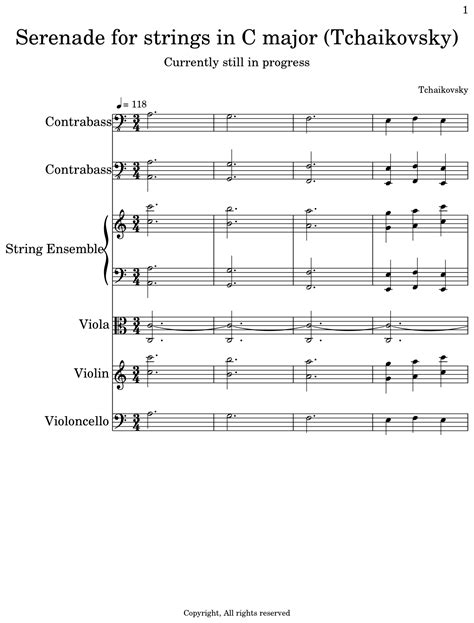 Serenade for strings in C major (Tchaikovsky) - Sheet music for Contrabass, String Ensemble ...