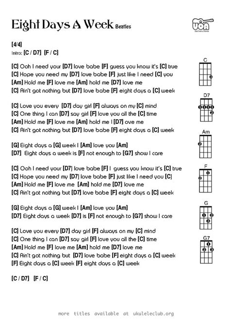 Ukulele chords - Eight Days a Week by The Beatles in 2021 | Beatles ...