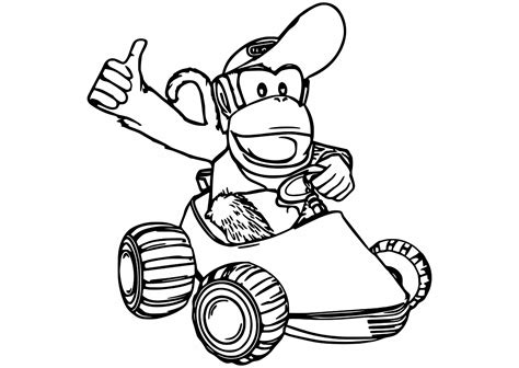 Diddy Kong Kart - Mario Kart Coloring Pages for Kids