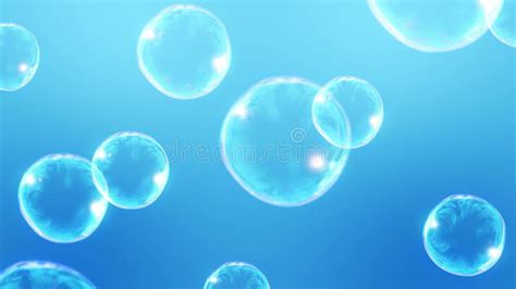 Many Soap Bubbles on Blue Background. Realistic Bubbles Slowly Float ...