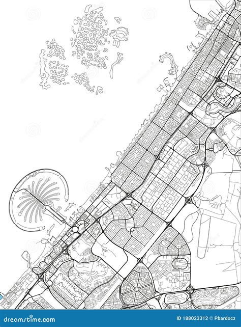 Black and White Vector City Map of Dubai. Stock Vector - Illustration of dubai, design: 188023312