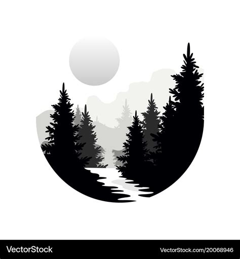 Beautiful nature landscape with silhouettes of Vector Image