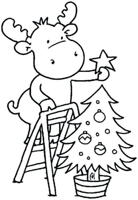 Reindeer Decorating Christmas Tree Coloring Page - Free Printable Coloring Pages for Kids