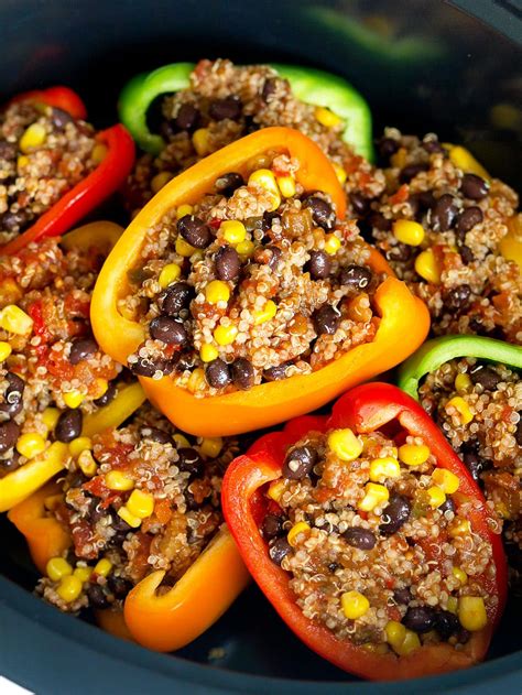 Vegan Mexican Stuffed Peppers {Slow Cooker Recipe} - Happy Healthy Mama