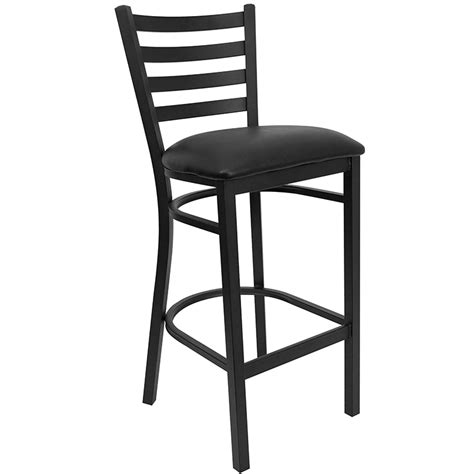 Black Ladder Back Metal Restaurant Barstool-Black Vinyl Seat - Raleigh Restaurant Equipment