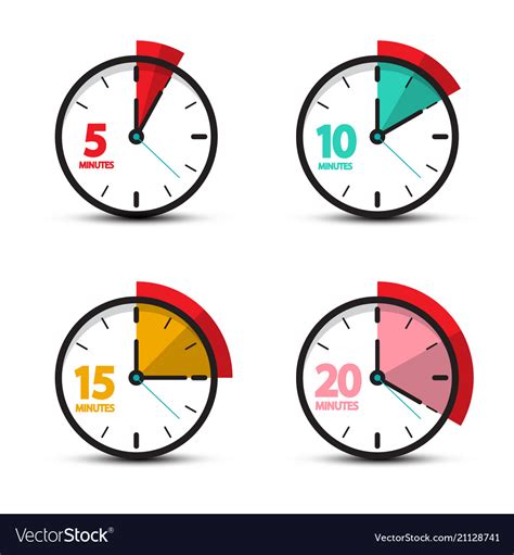 5 10 15 20 minutes analog clock icons time symbol Vector Image