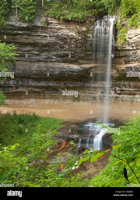 Munising Waterfalls in Michigan's Upper Peninsula near Munising Michigan cascades over limestone ...