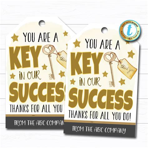 Employee Appreciation Gift Tag, Thank You Success Key Worker Essential Jobs, Corporate Company ...