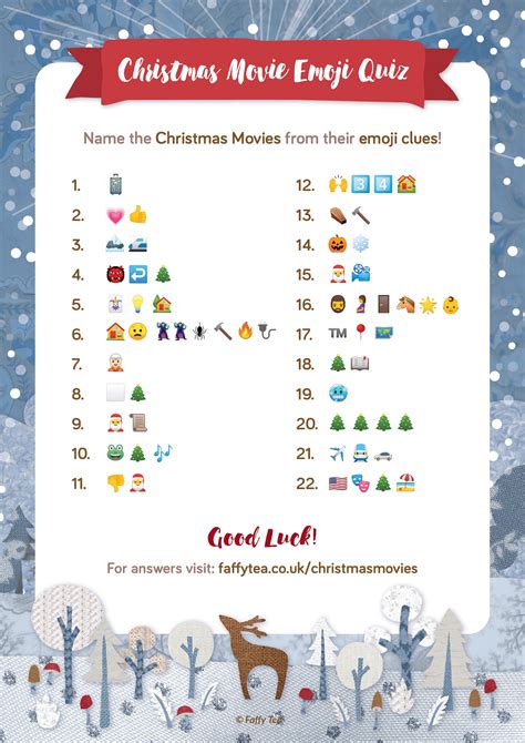 Printable Christmas Movie Emoji Game - 36 Cards with Festive Films to guess from the emoji clues ...