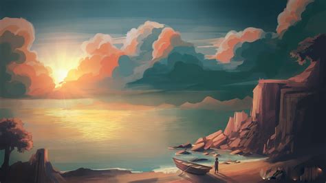 illustration, Sunset, Mountains, Sun, Artwork HD Wallpapers / Desktop ...