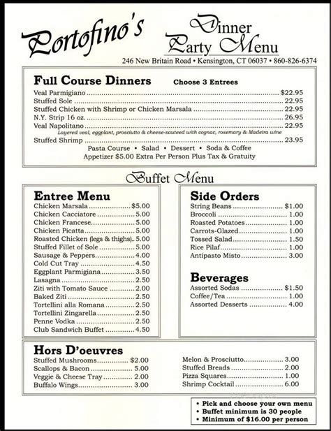 Menu of Portofino's in Kensington, CT 06037