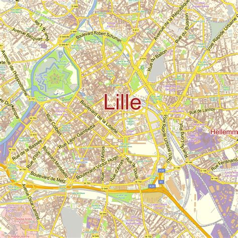 Lille France printable editable layered PDF Vector Map