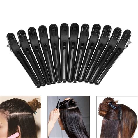 12Pcs Black Hair Grip Clips Hairdressing Sectioning Cutting Hair Clamps Clip Professional ...