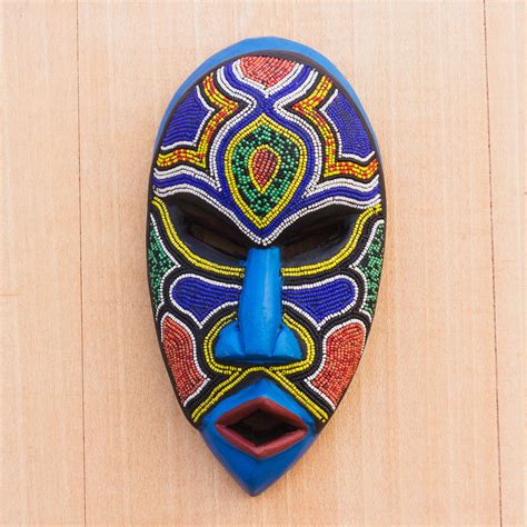 Recycled Plastic Beaded African Wood Mask from Ghana - Beaded Love | NOVICA