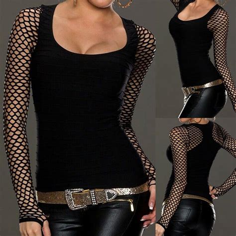 Net Tops Punk Rock Gothic Fishnet Shirt Womens Slim Low Cut Long Sleeve Blouse - buy from 10$ on ...