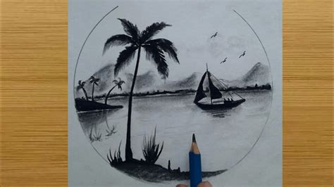 Cool things to draw like mountain / boat / palm tree drawing / river ...