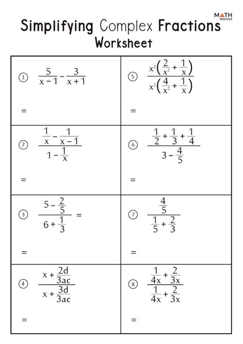 Simplifying Complex Fractions Worksheets