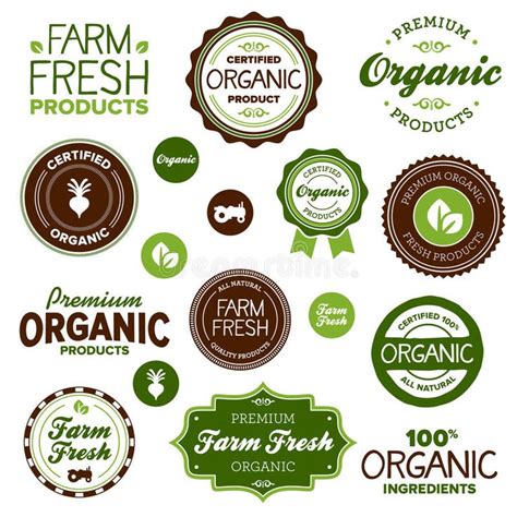 Organic food labels. Set of organic and farm fresh food badges and ...