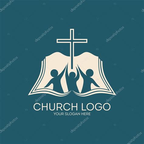 Church logo. Membership, bible, fellowship, people, silhouettes, cross, icon, symbol Stock ...