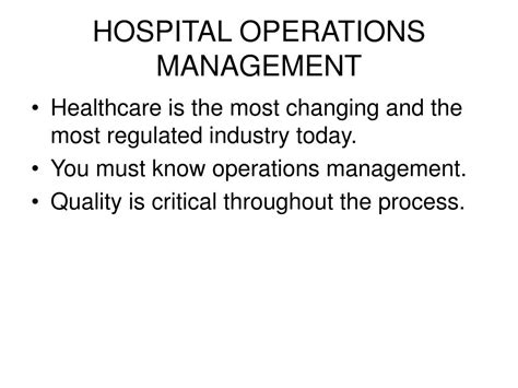 PPT - HEALTHCARE OPERATIONS MANAGEMENT PowerPoint Presentation - ID:233618