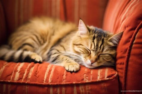 Premium AI Image | Cute cat sleeping or resting on the sofa at home Lazy cat sleeping on the ...