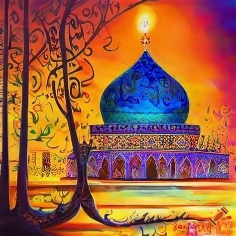Colorful persian calligraphy painting