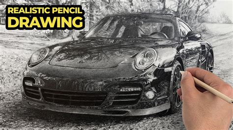 Porsche Drawing - How to Draw a Realistic Car - YouTube