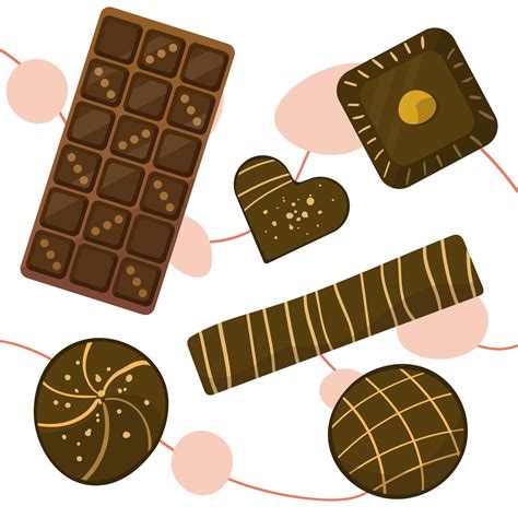 Chocolate candy in different shapes. Set of vector images. Chocolate sweets. Flat illustrations ...