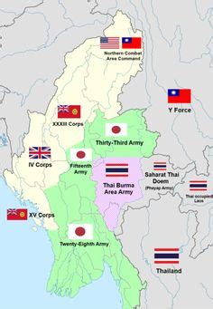 Map of the Burma front showing the conflict of Japanese-Thai and Allied forces. British Empire ...