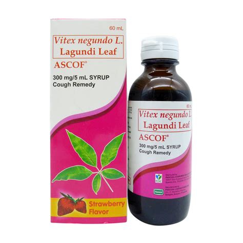 ASCOF Vitex Negundo L. (Lagundi Leaf) 300mg / 5mL Syrup 60mL Strawberry price in the Philippines ...