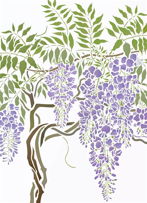 Wisteria Blossom Bough Stencil | Leaf stencil, Tree wall murals, Flower drawing tutorials