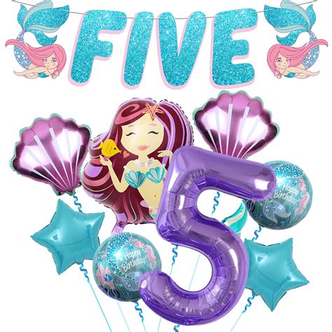 Buy Huge, Mermaid 5th Birthday Decorations Girl - Pack of 9 | Mermaid Birthday Decorations ...