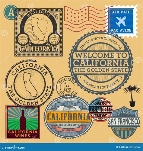 Stamps Set with Name of California, United States Stock Vector - Illustration of orleans, print ...